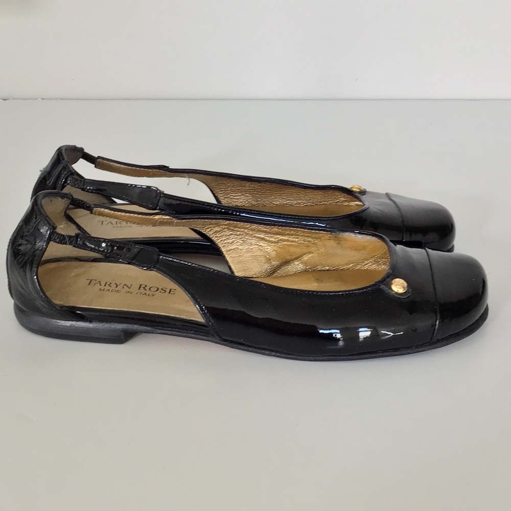 Taryn Rose Black Patent Leather Sling-Back Flats 7.5